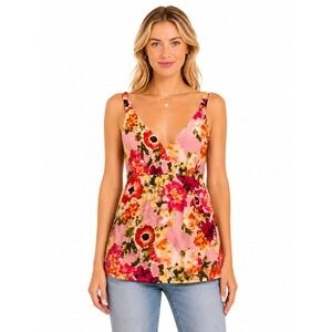 Tommy Bahama Silk Blend Babydoll Blouse Women S Floral Pink Sleeveless Tropical